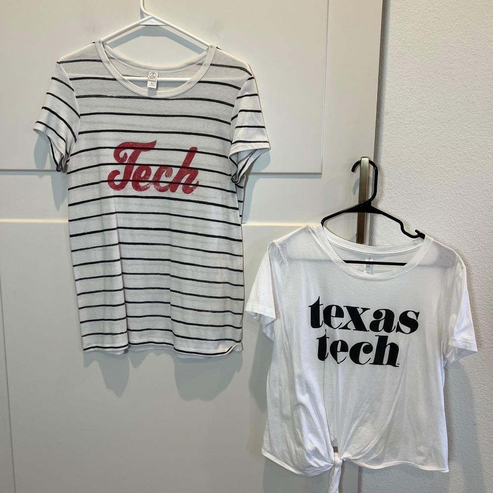 Lot of 2 Texas Tech Red Raiders Womens L Striped T Shirt Graphic Tee‎